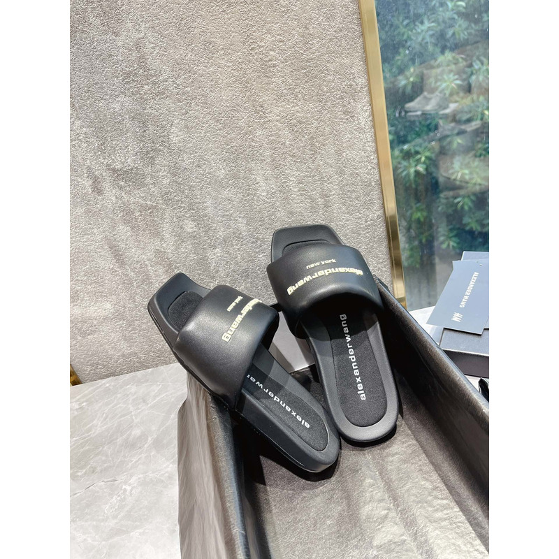 Alexander Wang Leather Pool Slippers Black