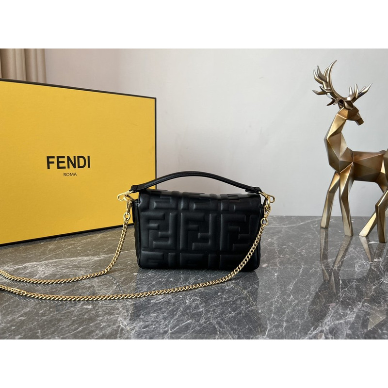 F**di embossed ff logo leather baguette shoulder bag black