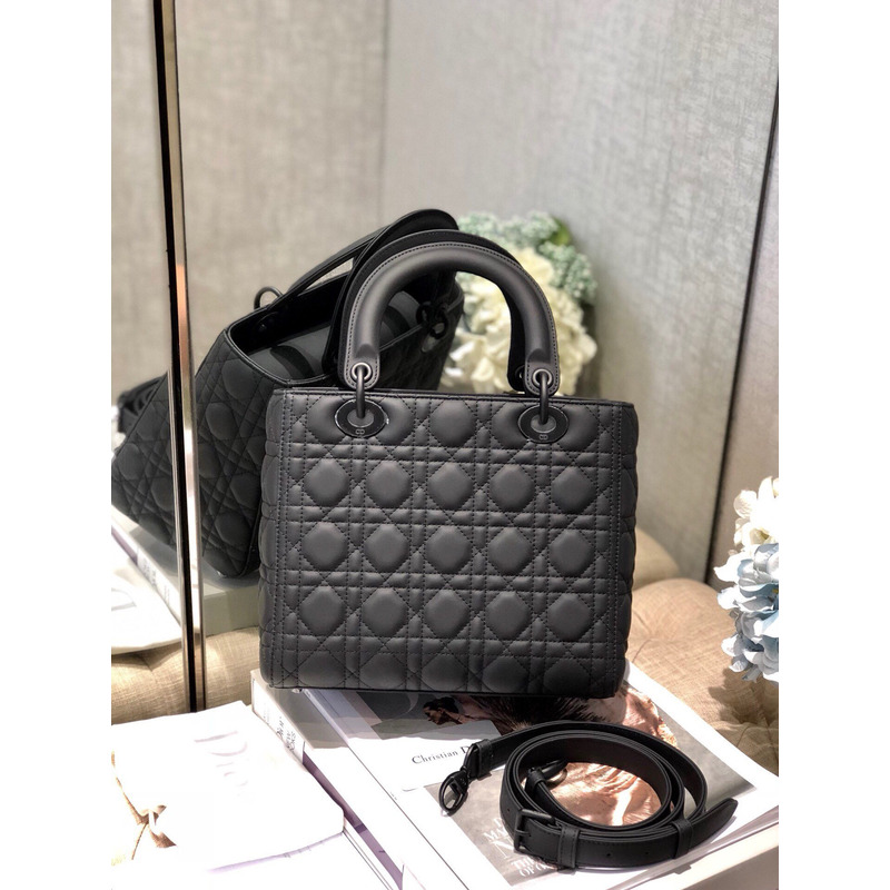 D*or lady D*or ultramatte cannage calfskin medium bag black 24*20*11cm