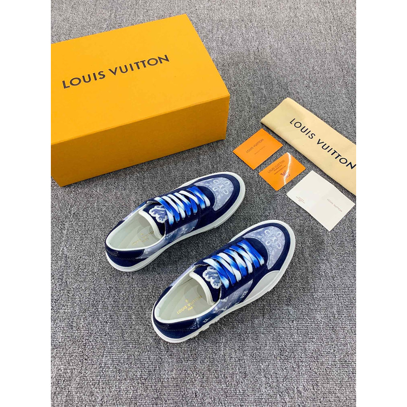 Sup*e x lv unisex lv ollie sneaker monogram canvas suede calf leather watercolor blue