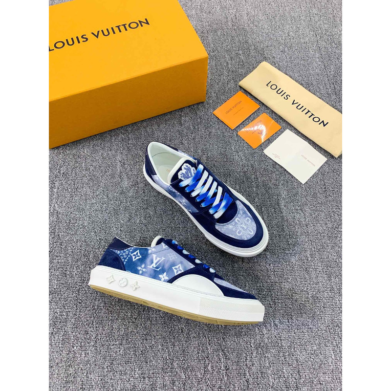 Sup*e x lv unisex lv ollie sneaker monogram canvas suede calf leather watercolor blue