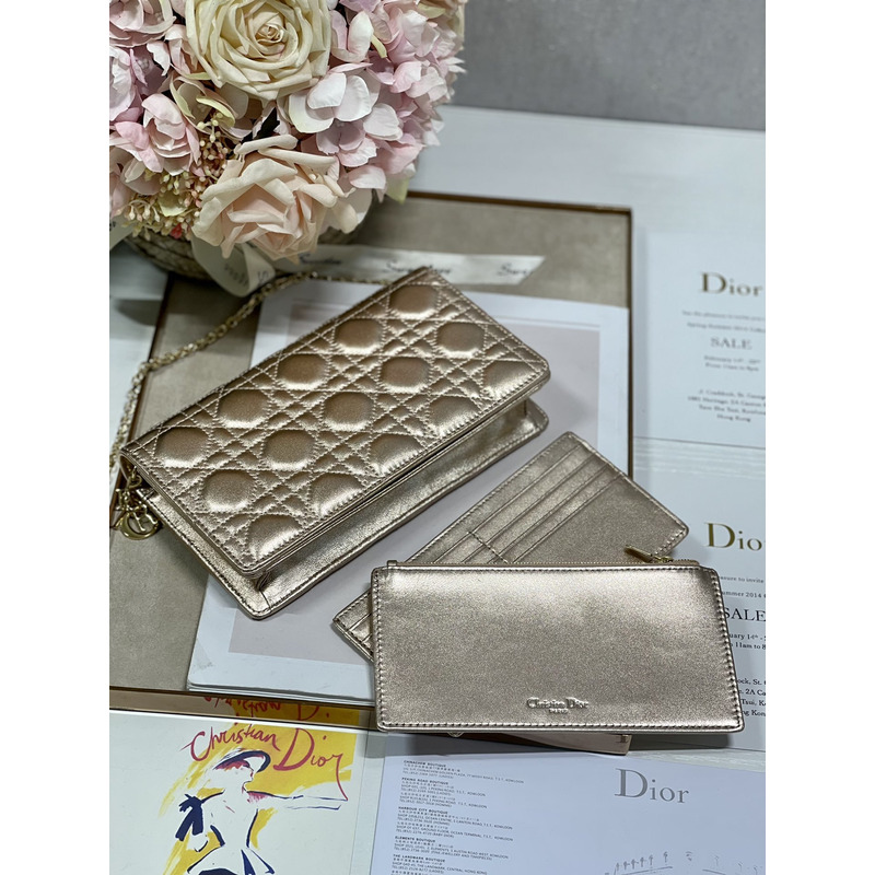 D*or lambskin chain clutch 21.5 x 11.5 x 3cm golden