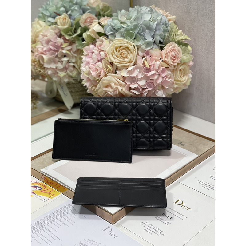 D*or lambskin chain clutch 21.5 x 11.5 x 3cm black