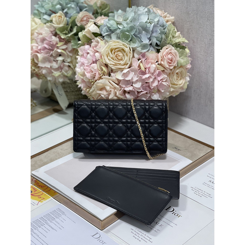 D*or lambskin chain clutch 21.5 x 11.5 x 3cm black