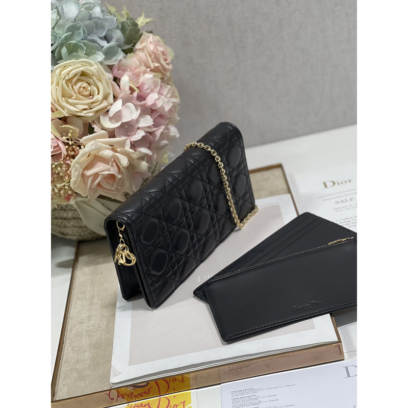 D*or lambskin chain clutch 21.5 x 11.5 x 3cm black