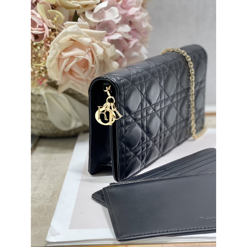 D*or lambskin chain clutch 21.5 x 11.5 x 3cm black