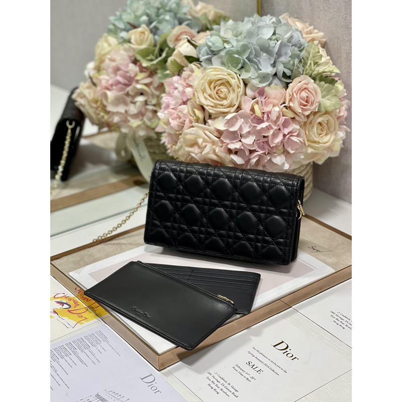 D*or lambskin chain clutch 21.5 x 11.5 x 3cm black