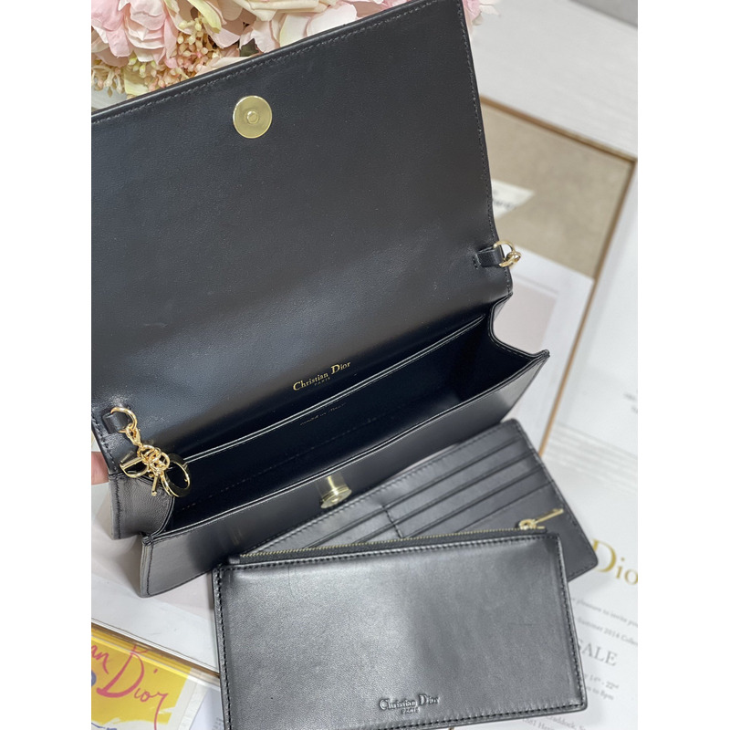 D*or lambskin chain clutch 21.5 x 11.5 x 3cm black