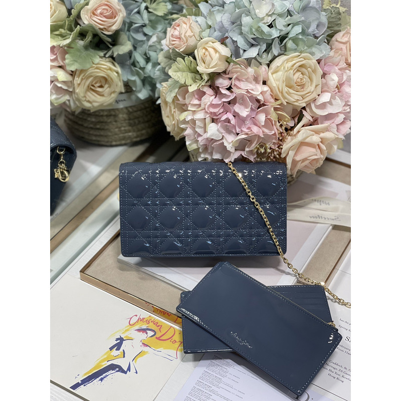 D*or lambskin chain clutch 21.5 x 11.5 x 3cm navy blue