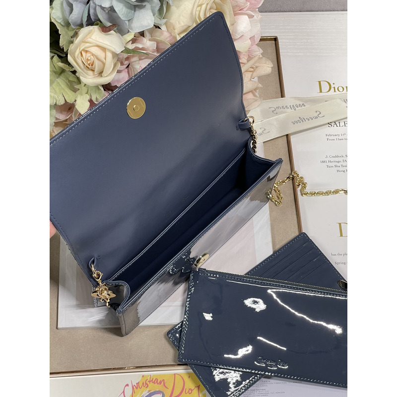 D*or lambskin chain clutch 21.5 x 11.5 x 3cm navy blue