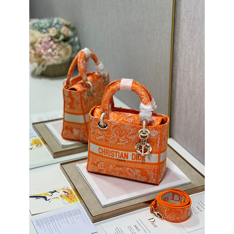 D*or medium lady d-lite print embroidered bag 24  x 20  x 11 cm orange