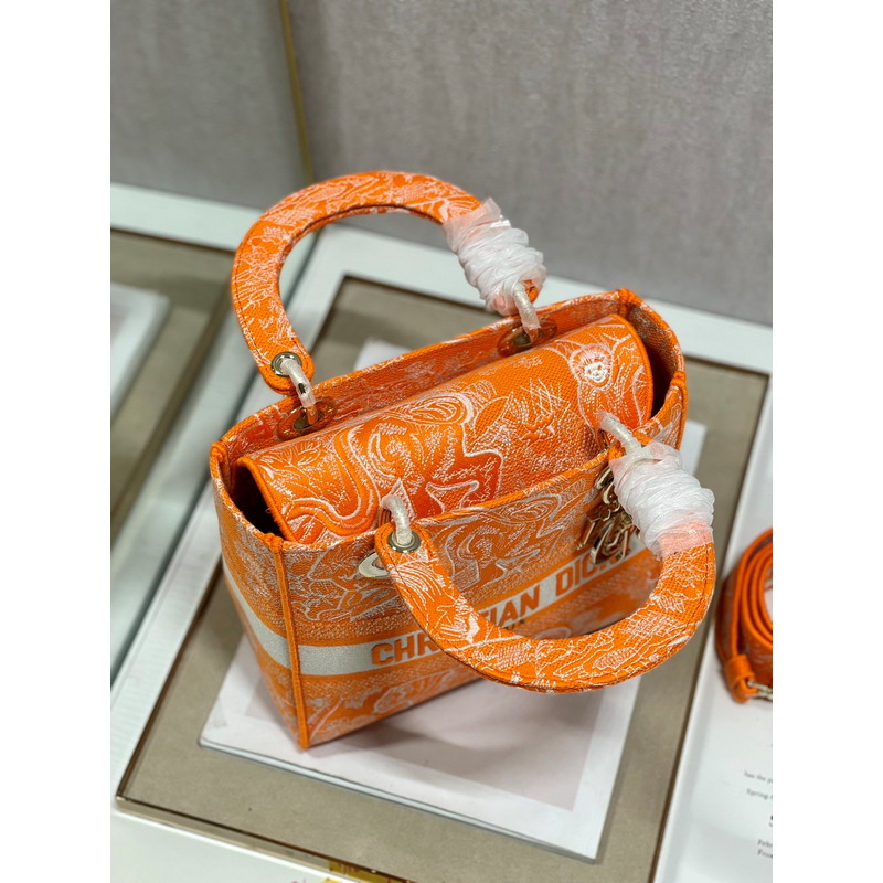 D*or medium lady d-lite print embroidered bag 24  x 20  x 11 cm orange