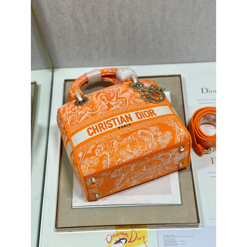 D*or medium lady d-lite print embroidered bag 24  x 20  x 11 cm orange