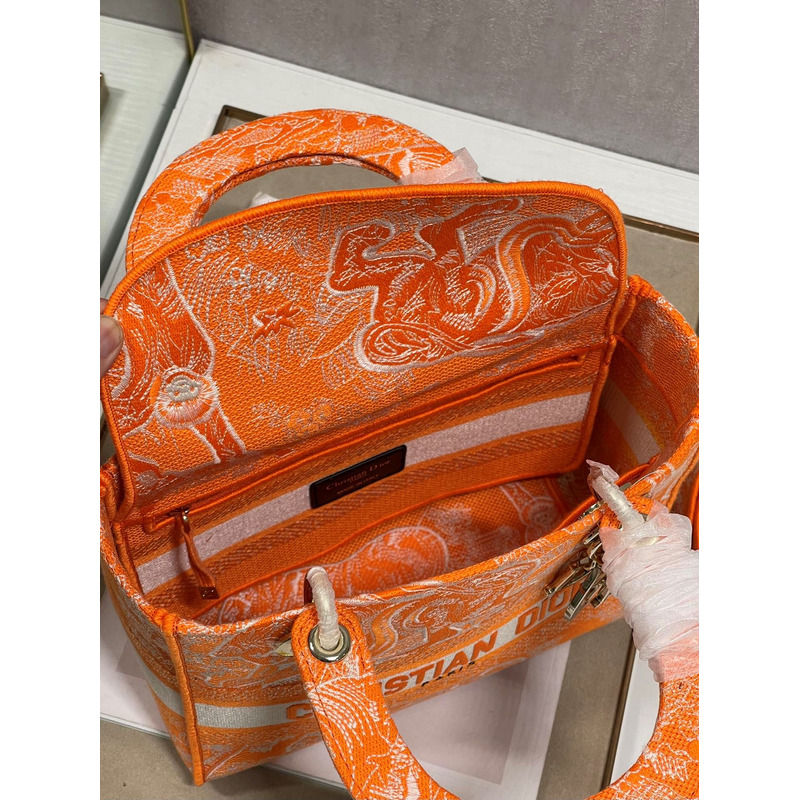 D*or medium lady d-lite print embroidered bag 24  x 20  x 11 cm orange