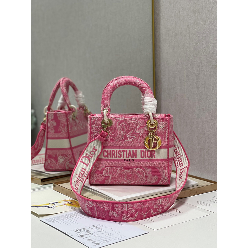 D*or medium lady d-lite print embroidered bag 24  x 20  x 11 cm pink