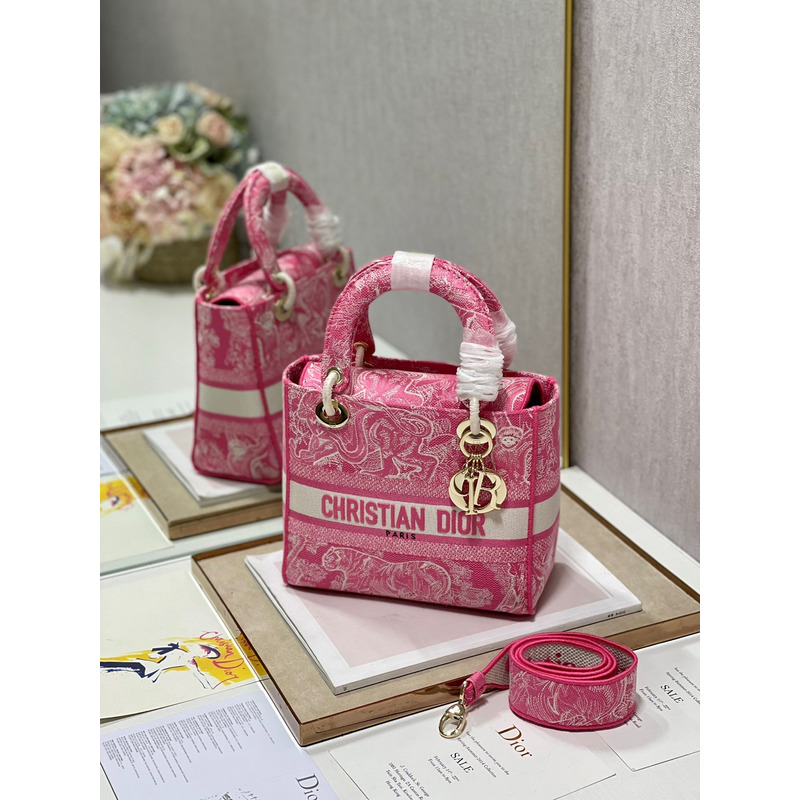 D*or medium lady d-lite print embroidered bag 24  x 20  x 11 cm pink