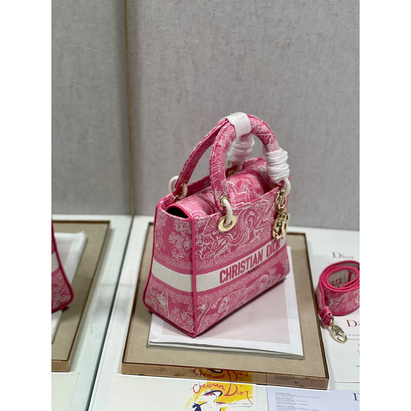 D*or medium lady d-lite print embroidered bag 24  x 20  x 11 cm pink