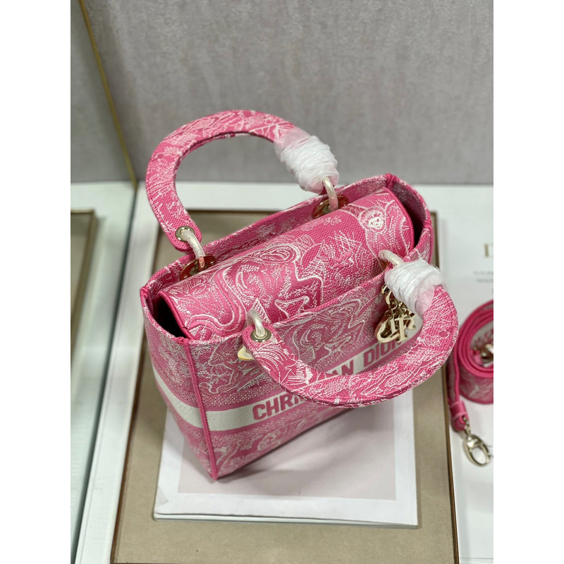 D*or medium lady d-lite print embroidered bag 24  x 20  x 11 cm pink