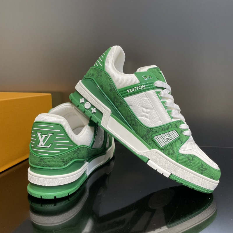 LV Trainer Green Monogram Denim White