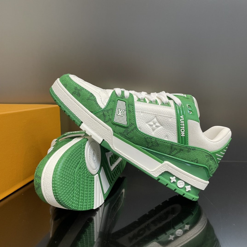 LV Trainer Green Monogram Denim White