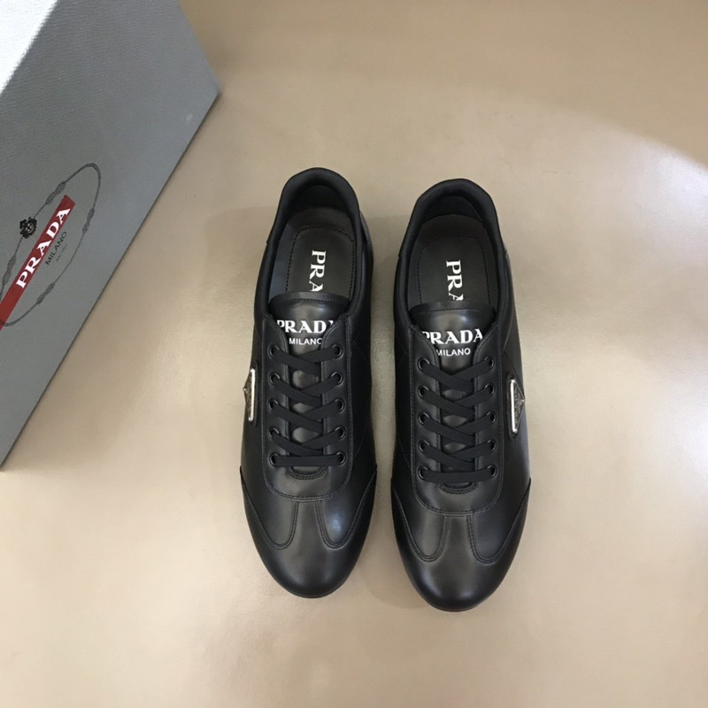 Pra*a logo lace-up leather shoes black