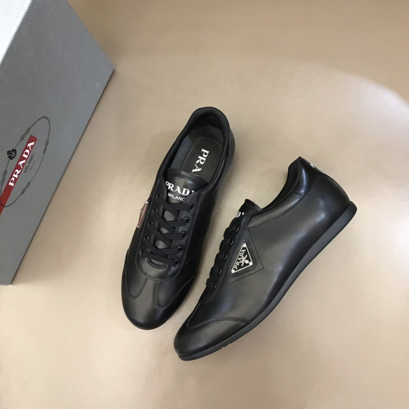 Pra*a logo lace-up leather shoes black