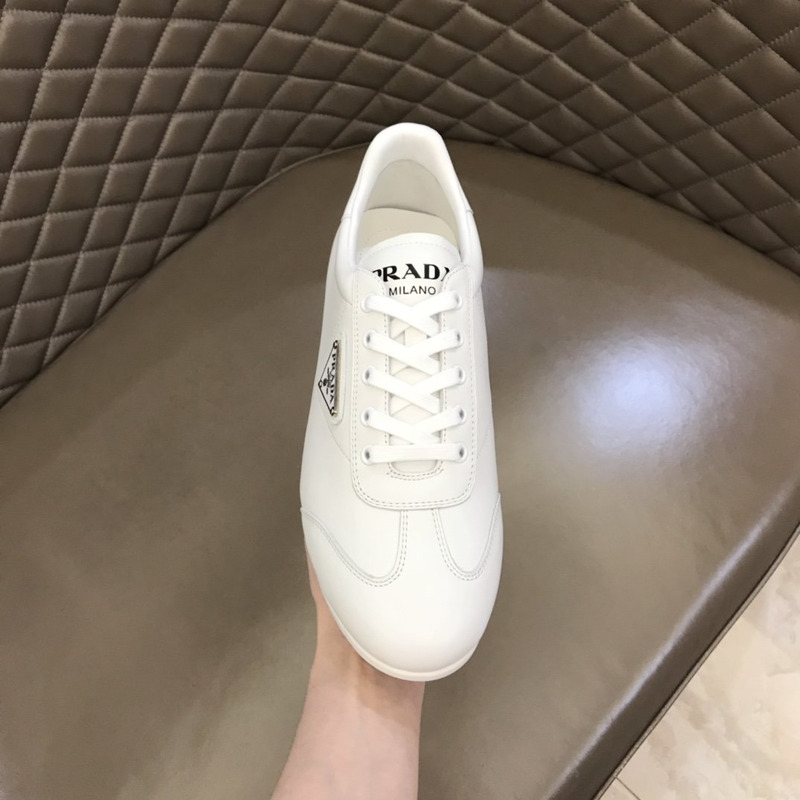 Pra*a logo lace-up leather shoes white