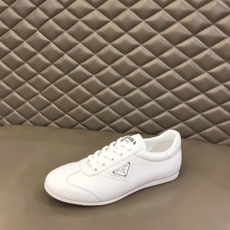 Pra*a logo lace-up leather shoes white