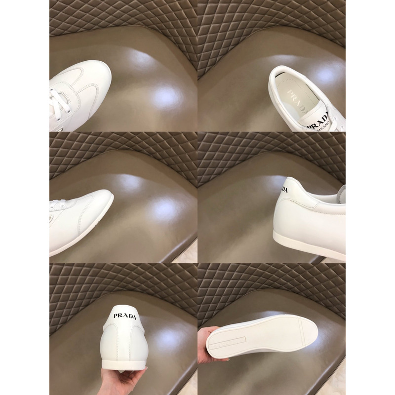 Pra*a logo lace-up leather shoes white