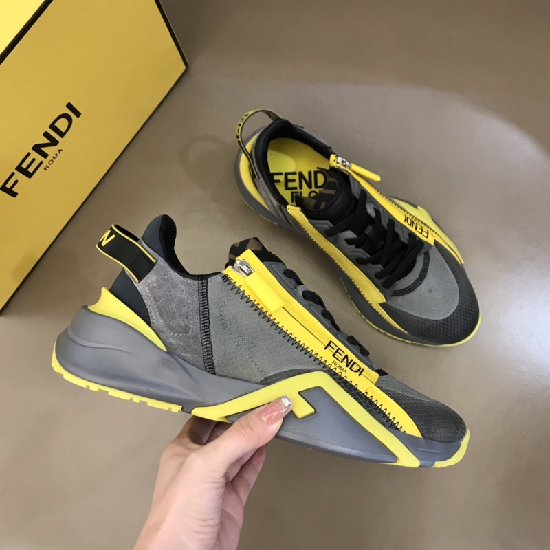 F**di nylon low-top sneakers grey and yellow