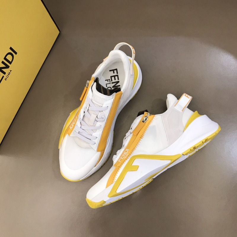 F**di nylon low-top sneakers white and yellow