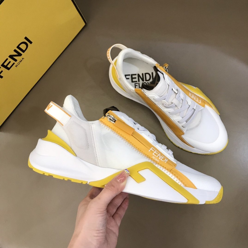 F**di nylon low-top sneakers white and yellow