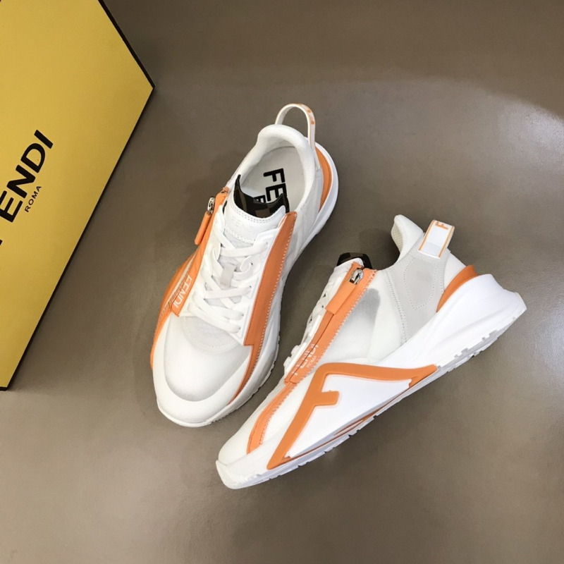 F**di nylon low-top sneakers white and orange