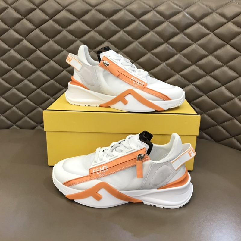 F**di nylon low-top sneakers white and orange