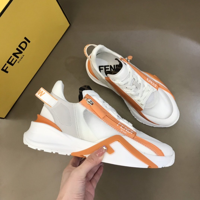 F**di nylon low-top sneakers white and orange