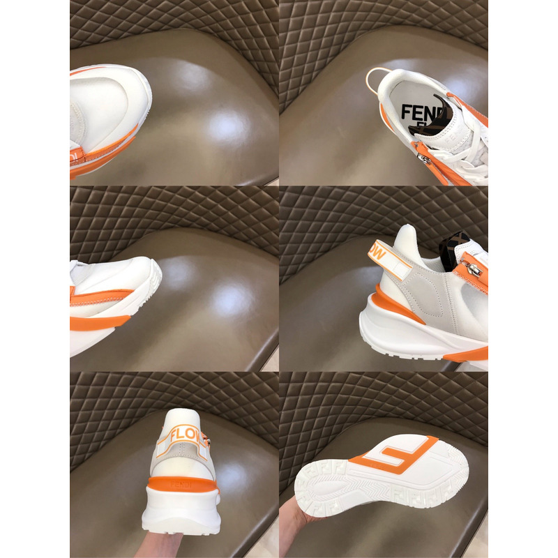 F**di nylon low-top sneakers white and orange