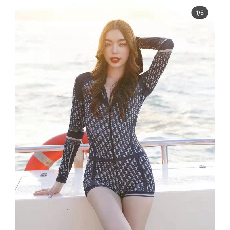 D*or bikini long sleeve one-piece swimsuit logo print