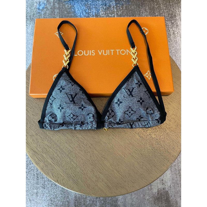 LV Two-piece Swimsuit Logo Print Grey