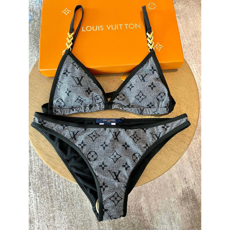 LV Two-piece Swimsuit Logo Print Grey