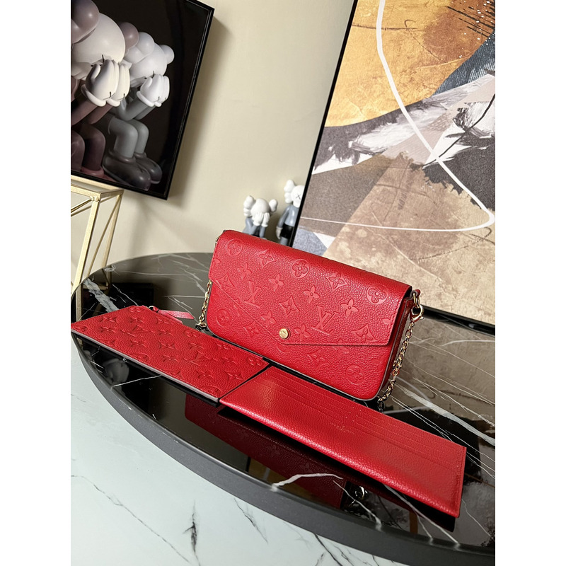 LV Monogram Empreinte Felicie Chain Shoulder Bag Red