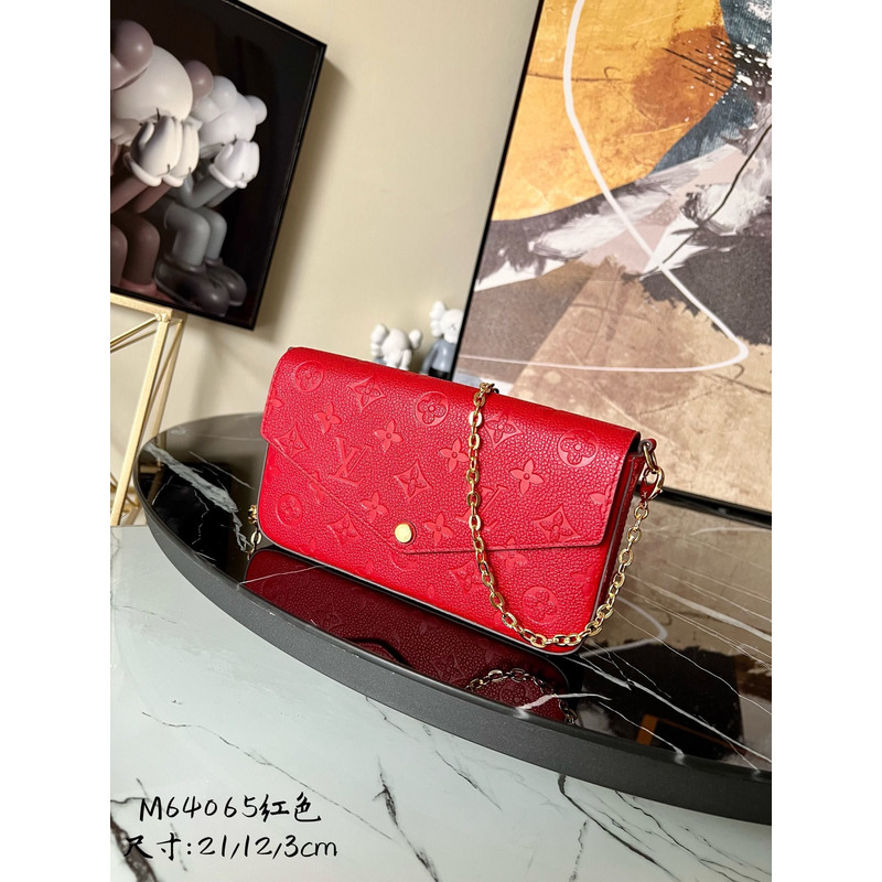 LV Monogram Empreinte Felicie Chain Shoulder Bag Red