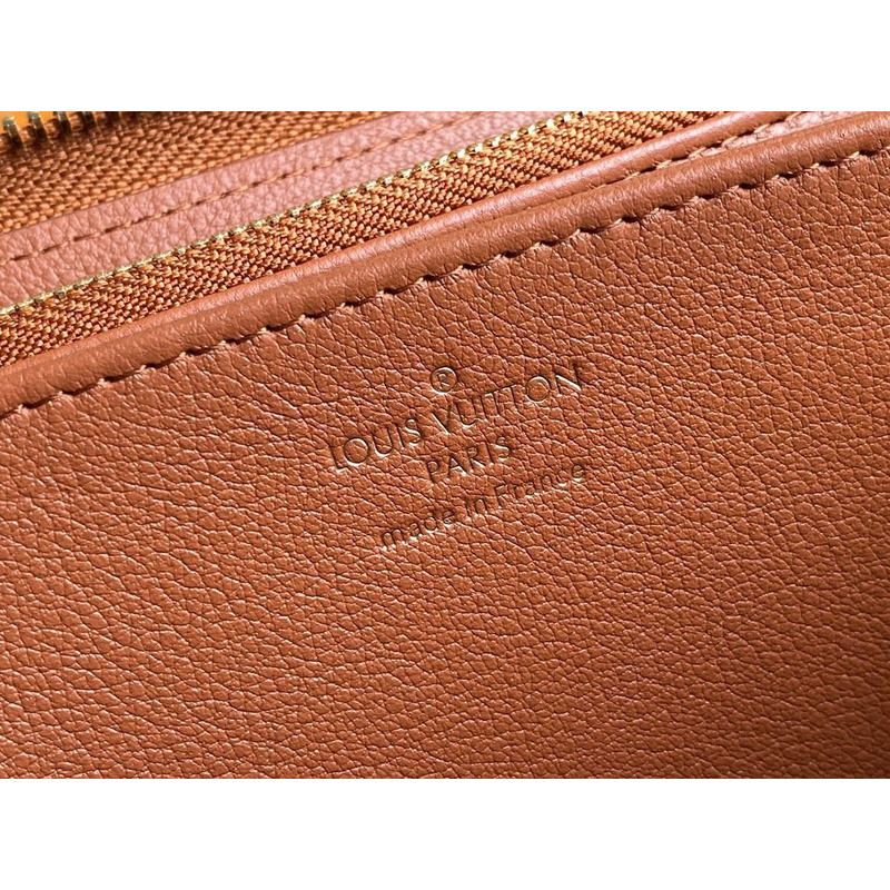 LV Embossed Pebbled Calfskin Small Embossed Single Zipper Wallet Brown