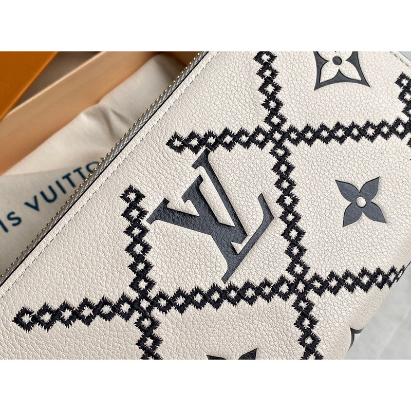 LV Embossed Pebbled Calfskin Small Embossed Single Zipper Wallet White