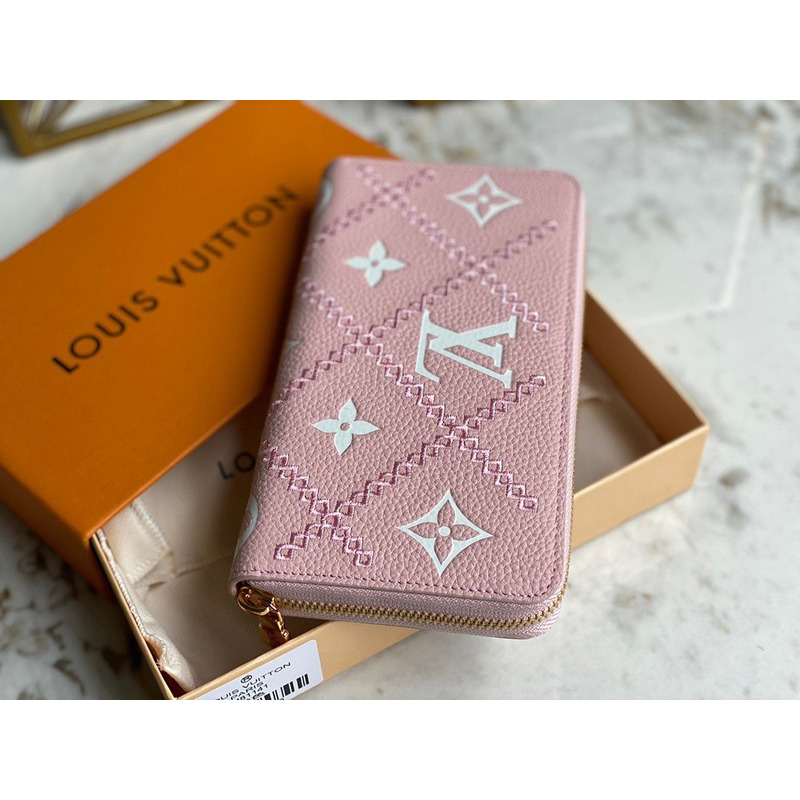 LV Embossed Pebbled Calfskin Small Embossed Single Zipper Wallet Pink