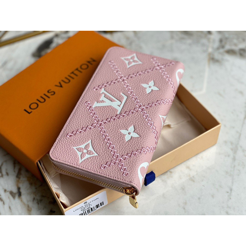 LV Embossed Pebbled Calfskin Small Embossed Single Zipper Wallet Pink