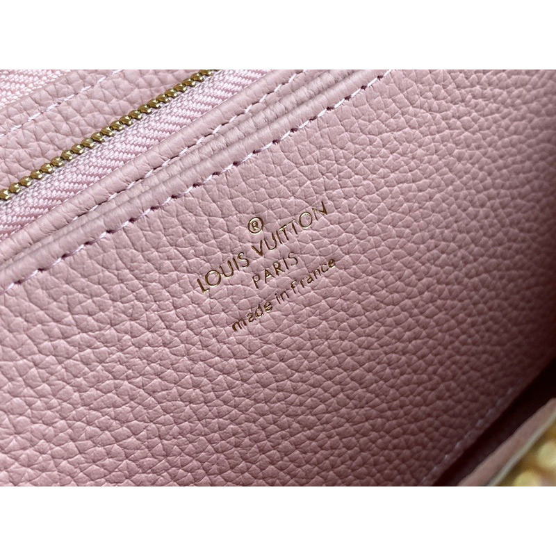 LV Embossed Pebbled Calfskin Small Embossed Single Zipper Wallet Pink