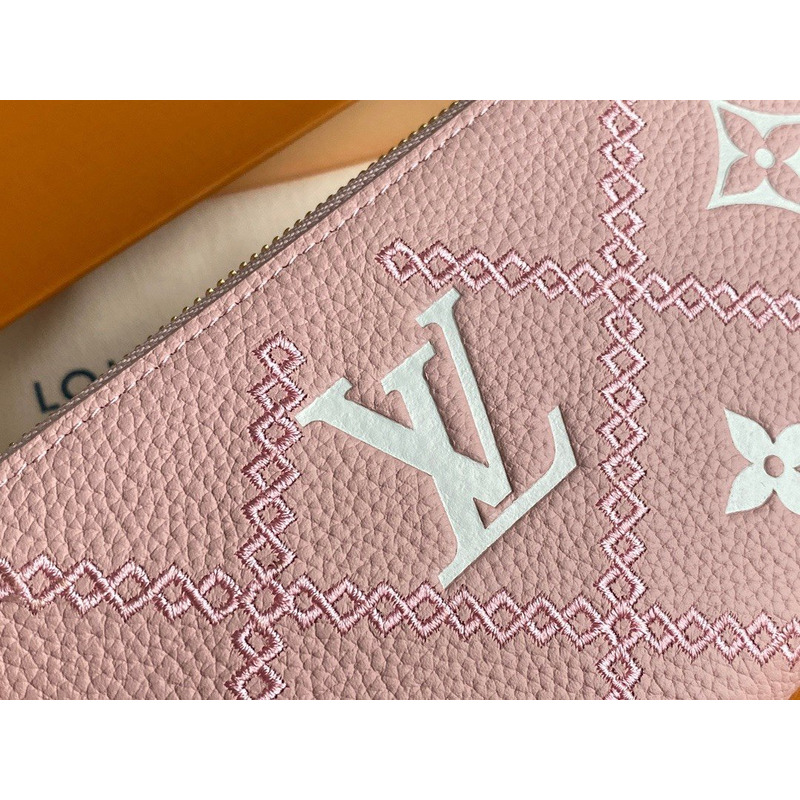 LV Embossed Pebbled Calfskin Small Embossed Single Zipper Wallet Pink