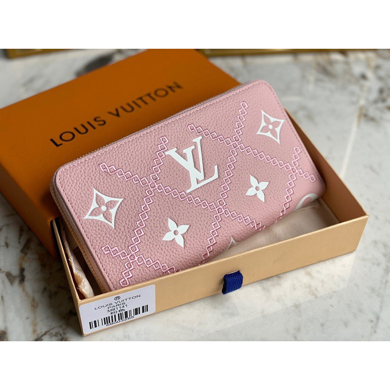 LV Embossed Pebbled Calfskin Small Embossed Single Zipper Wallet Pink