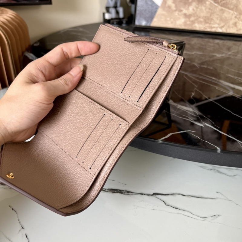 LV Embossed Zoe Short Wallet Leather Apricot