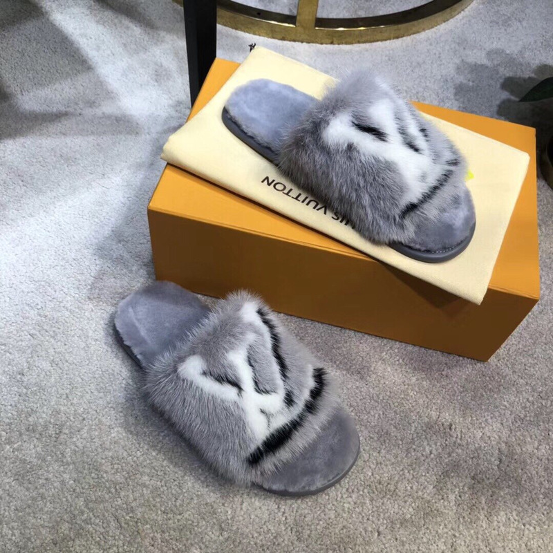 LV Homey Mink Flat Slippers Grey